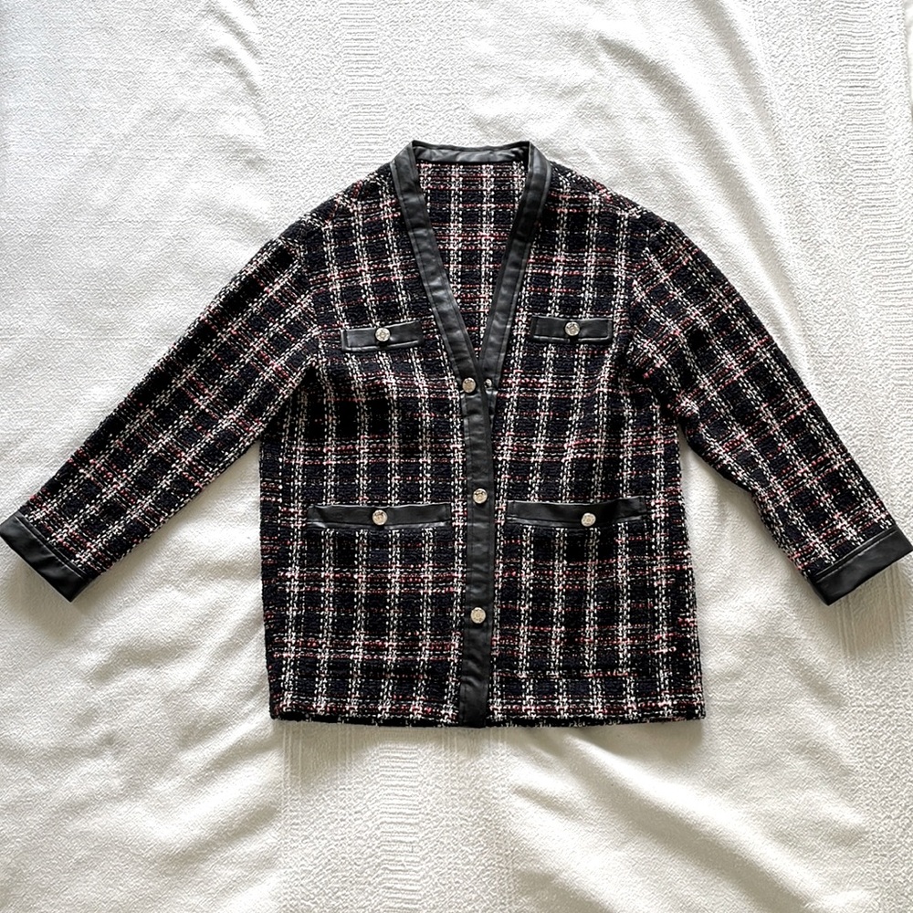 Maje Visido Jacket with faux leather trim